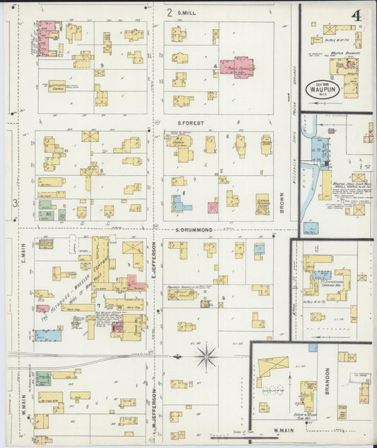 Sanborn Fire Insurance Map from Waupun, Dodge and Fond du Lac Counties, Wisconsin (1898), Sheet #0004 - Historic Sanborn Fire Insurance Map Print, vintage old map wall art, antique decor, genealogy gift, Wisconsin Wisconsin map