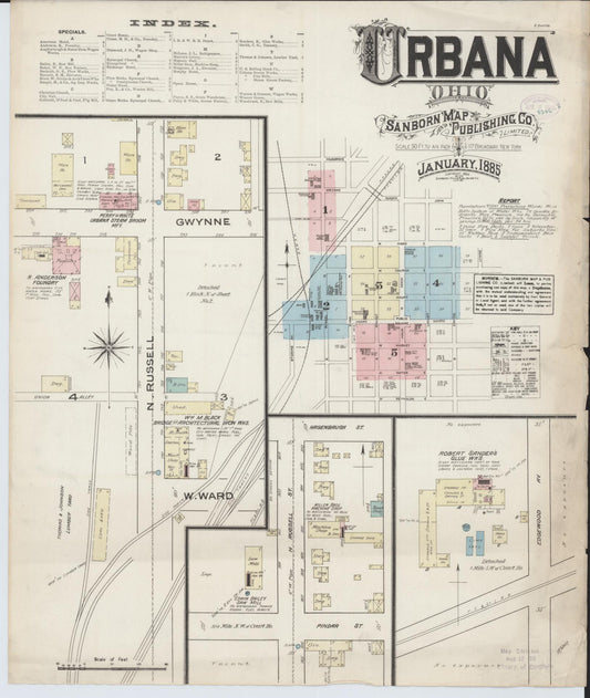 Sanborn Fire Insurance Map from Urbana, Champaign County, Ohio (1885), Sheet #0001 - Complete Map Set gallery image, historic Sanborn map, vintage wall art, Ohio Ohio