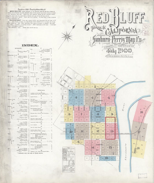 Sanborn Fire Insurance Map from Red Bluff, Tehama County, California (1900), Sheet #0001 - Complete Map Set gallery image, historic Sanborn map, vintage wall art, California California
