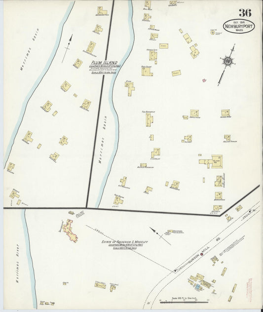 Sanborn Fire Insurance Map from Newburyport, Essex County, Massachusetts (1914), Sheet #0036 - Historic Sanborn Fire Insurance Map Print, vintage old map wall art, antique decor, genealogy gift, Massachusetts Massachusetts map