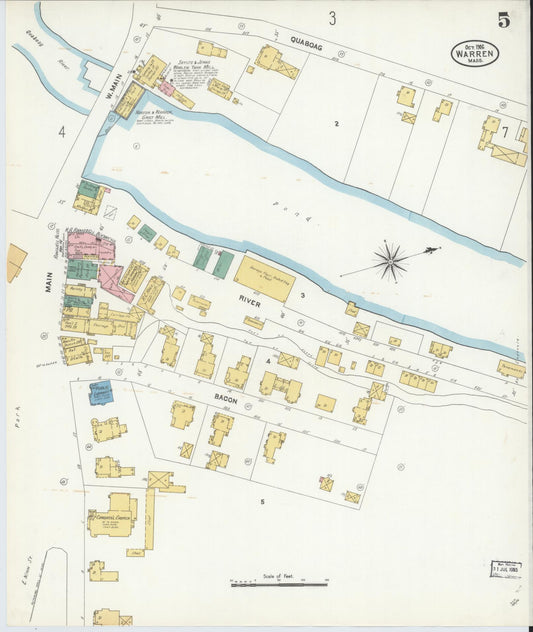 Sanborn Fire Insurance Map from Warren, Worcester County, Massachusetts (1906), Sheet #0005 - Historic Sanborn Fire Insurance Map Print, vintage old map wall art, antique decor, genealogy gift, Massachusetts Massachusetts map