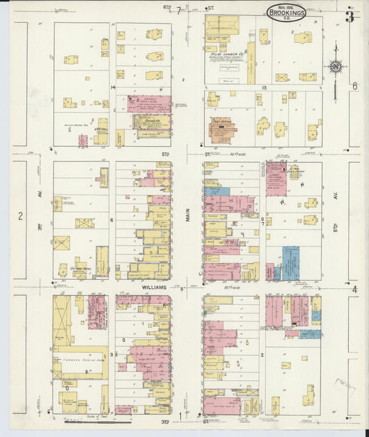 Sanborn Fire Insurance Map from Brookings, Brookings County, South Dakota (1916), Sheet #0003 - Historic Sanborn Fire Insurance Map Print, vintage old map wall art, antique decor, genealogy gift, South Dakota South Dakota map