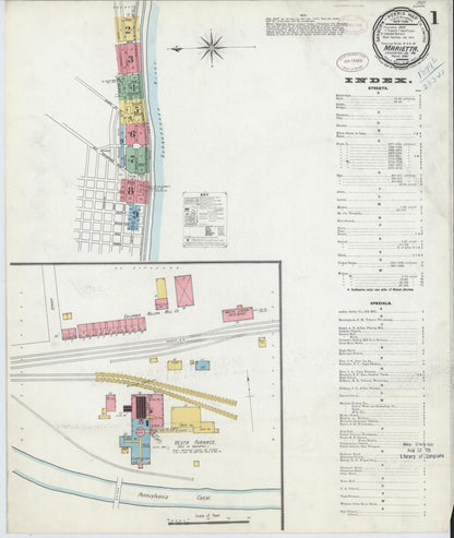 Sanborn Fire Insurance Map from Marietta, Lancaster County, Pennsylvania (1899), Sheet #0001 - Historic Sanborn Fire Insurance Map Print, vintage old map wall art, antique decor, genealogy gift, Pennsylvania Pennsylvania map