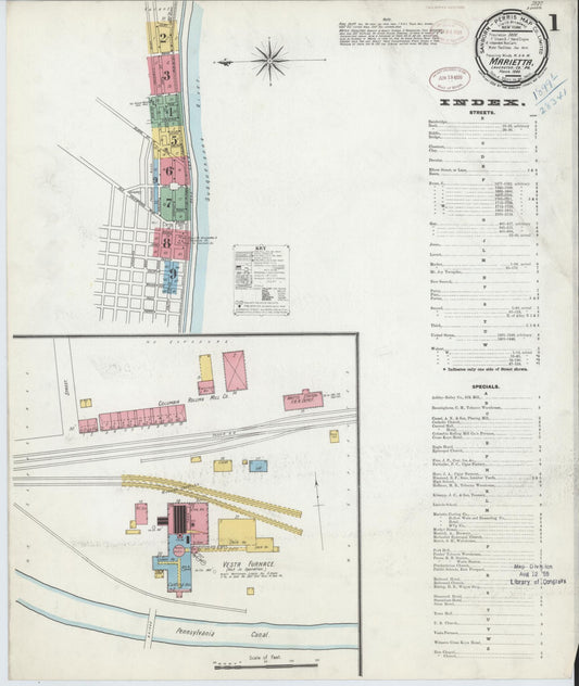 Sanborn Fire Insurance Map from Marietta, Lancaster County, Pennsylvania (1899), Sheet #0001 - Historic Sanborn Fire Insurance Map Print, vintage old map wall art, antique decor, genealogy gift, Pennsylvania Pennsylvania map