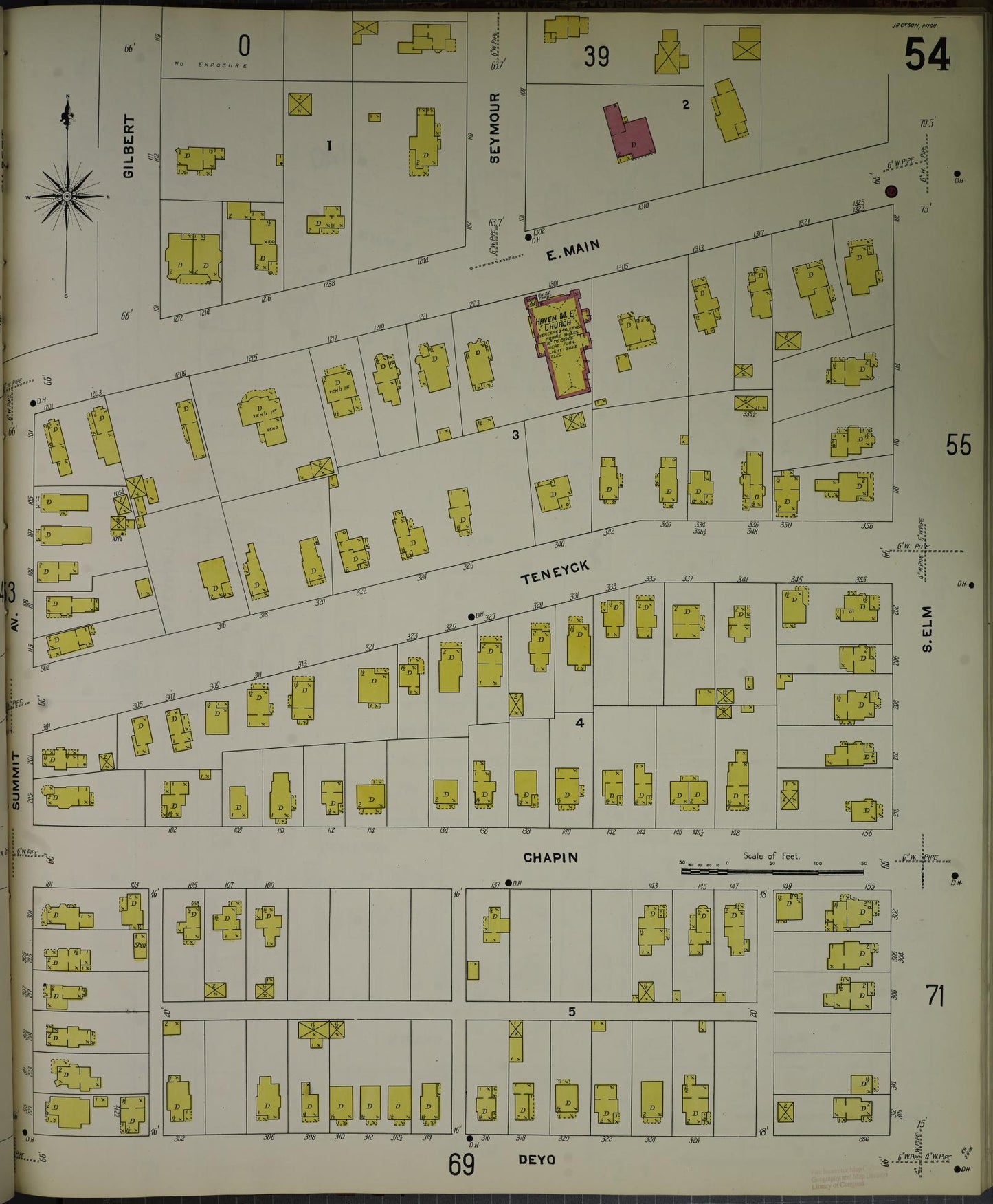 Sanborn Fire Insurance Map from Jackson, Jackson County, Michigan (1907), Sheet #0054 - Complete Map Set gallery image, historic Sanborn map, vintage wall art, Michigan Michigan