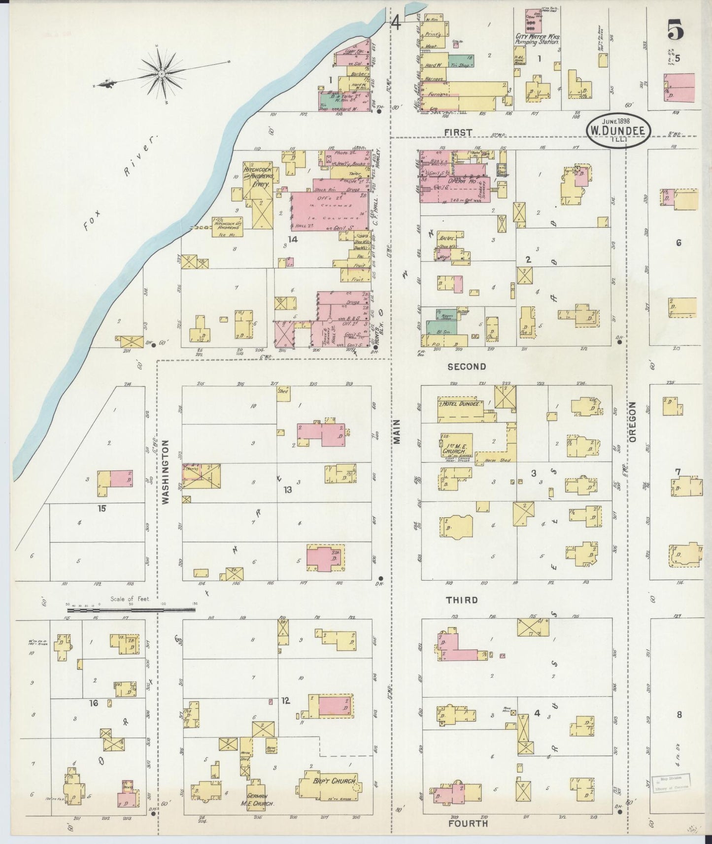 Sanborn Fire Insurance Map from Dundee, Kane County, Illinois (1898), Sheet #0005 - Historic Sanborn Fire Insurance Map Print, vintage old map wall art, antique decor, genealogy gift, Illinois Illinois map