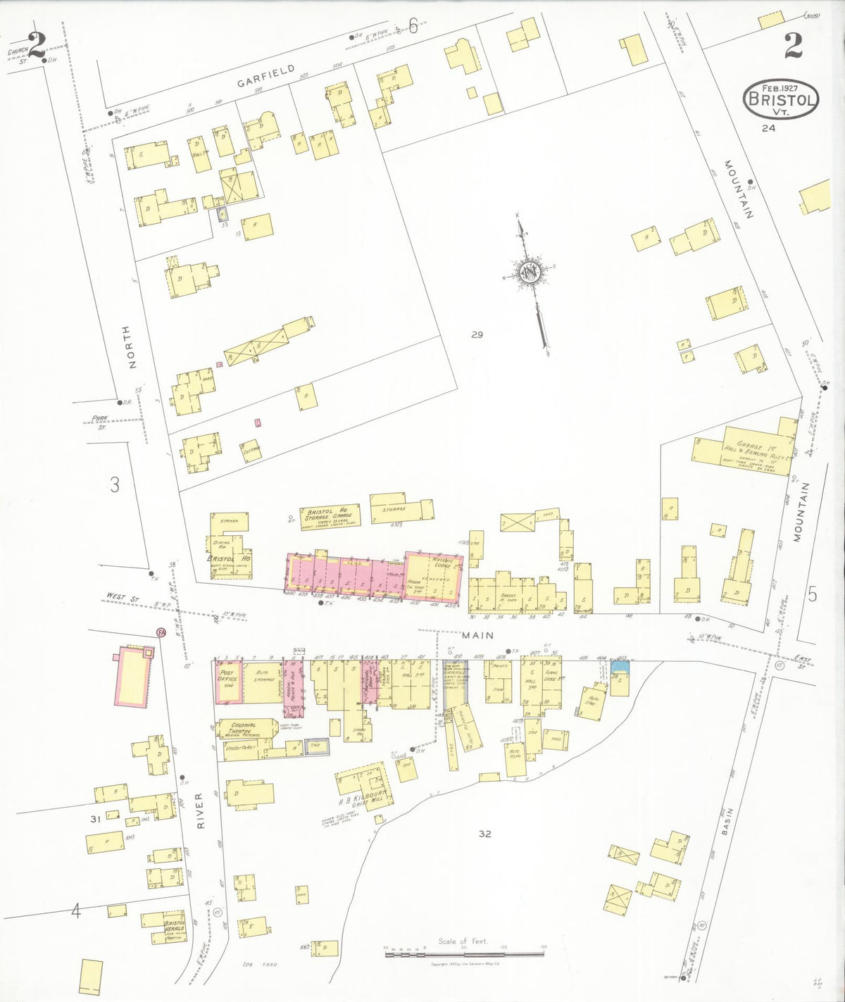 Sanborn Fire Insurance Map from Bristol, Addison County, Vermont (1927), Sheet #0002 - Complete Map Set gallery image, historic Sanborn map, vintage wall art, Vermont Vermont