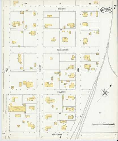 Sanborn Fire Insurance Map from Jefferson, Marion County, Texas (1906), Sheet #0007 - Historic Sanborn Fire Insurance Map Print, vintage old map wall art, antique decor, genealogy gift, Texas Texas map