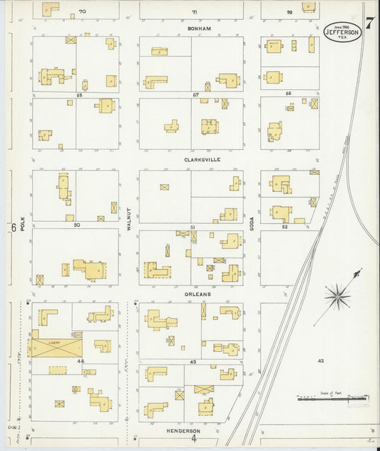 Sanborn Fire Insurance Map from Jefferson, Marion County, Texas (1906), Sheet #0007 - Historic Sanborn Fire Insurance Map Print, vintage old map wall art, antique decor, genealogy gift, Texas Texas map