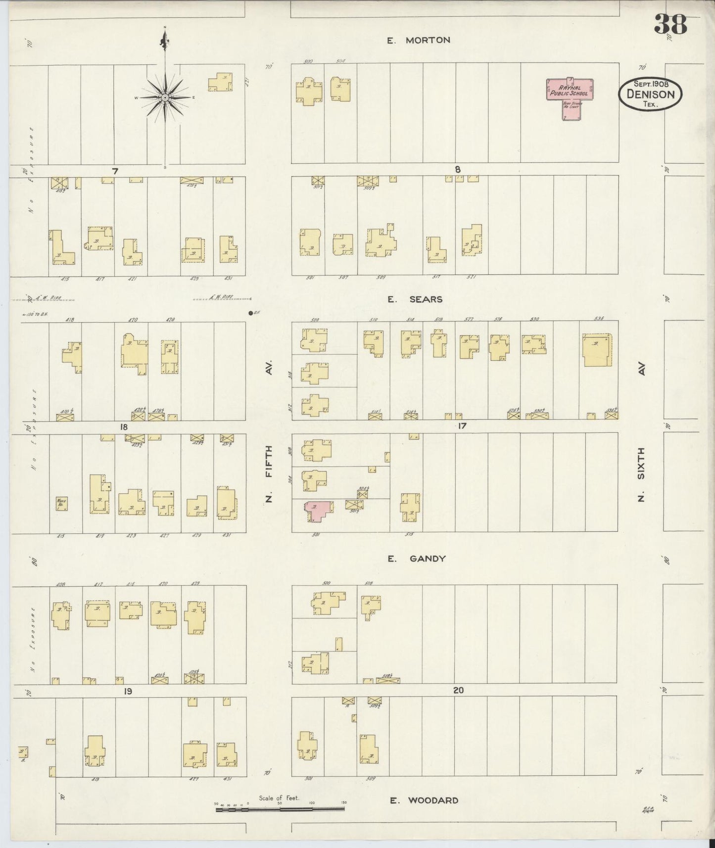 Sanborn Fire Insurance Map from Denison, Grayson County, Texas (1908), Sheet #0038 - Historic Sanborn Fire Insurance Map Print, vintage old map wall art, antique decor, genealogy gift, Texas Texas map