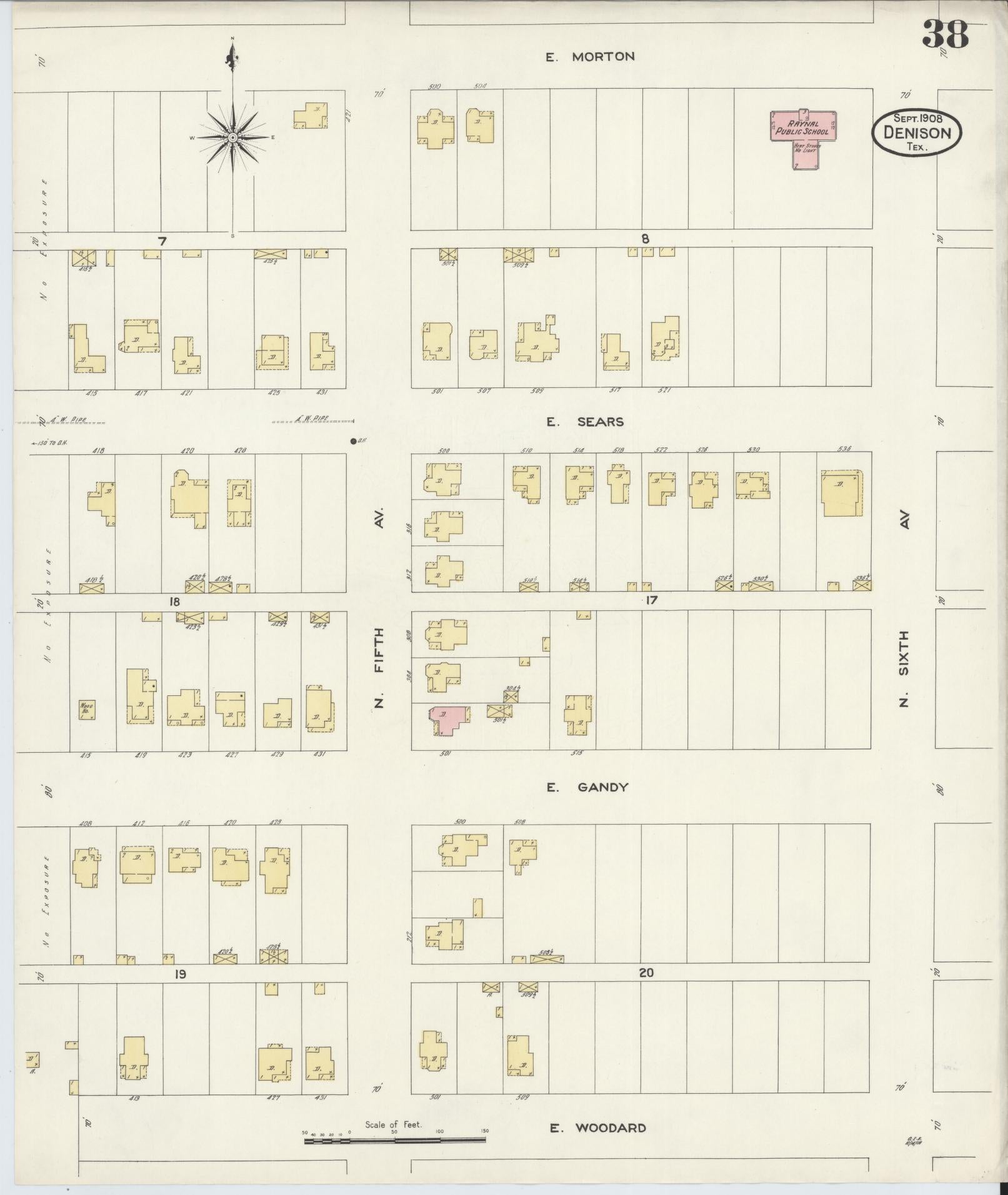Sanborn Fire Insurance Map from Denison, Grayson County, Texas (1908), Sheet #0038 - Historic Sanborn Fire Insurance Map Print, vintage old map wall art, antique decor, genealogy gift, Texas Texas map