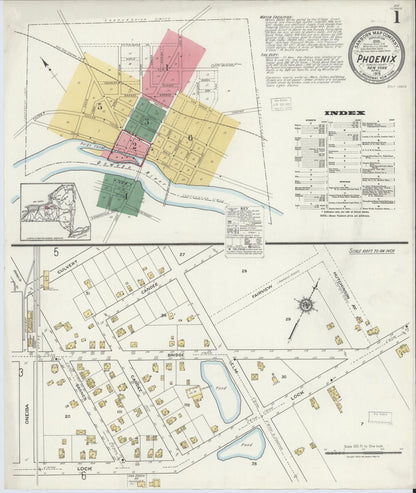 Sanborn Fire Insurance Map from Phoenix, Oswego County, New York (1919), Sheet #0001 - Historic Sanborn Fire Insurance Map Print, vintage old map wall art, antique decor, genealogy gift, New York New York map