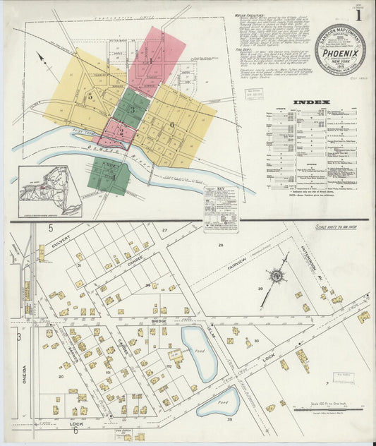 Sanborn Fire Insurance Map from Phoenix, Oswego County, New York (1919), Sheet #0001 - Historic Sanborn Fire Insurance Map Print, vintage old map wall art, antique decor, genealogy gift, New York New York map