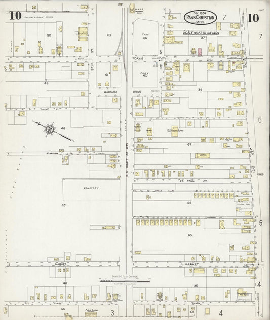 Sanborn Fire Insurance Map from Pass Christian, Harrison County, Mississippi (1924), Sheet #0010 - Historic Sanborn Fire Insurance Map Print, vintage old map wall art, antique decor, genealogy gift, Mississippi Mississippi map