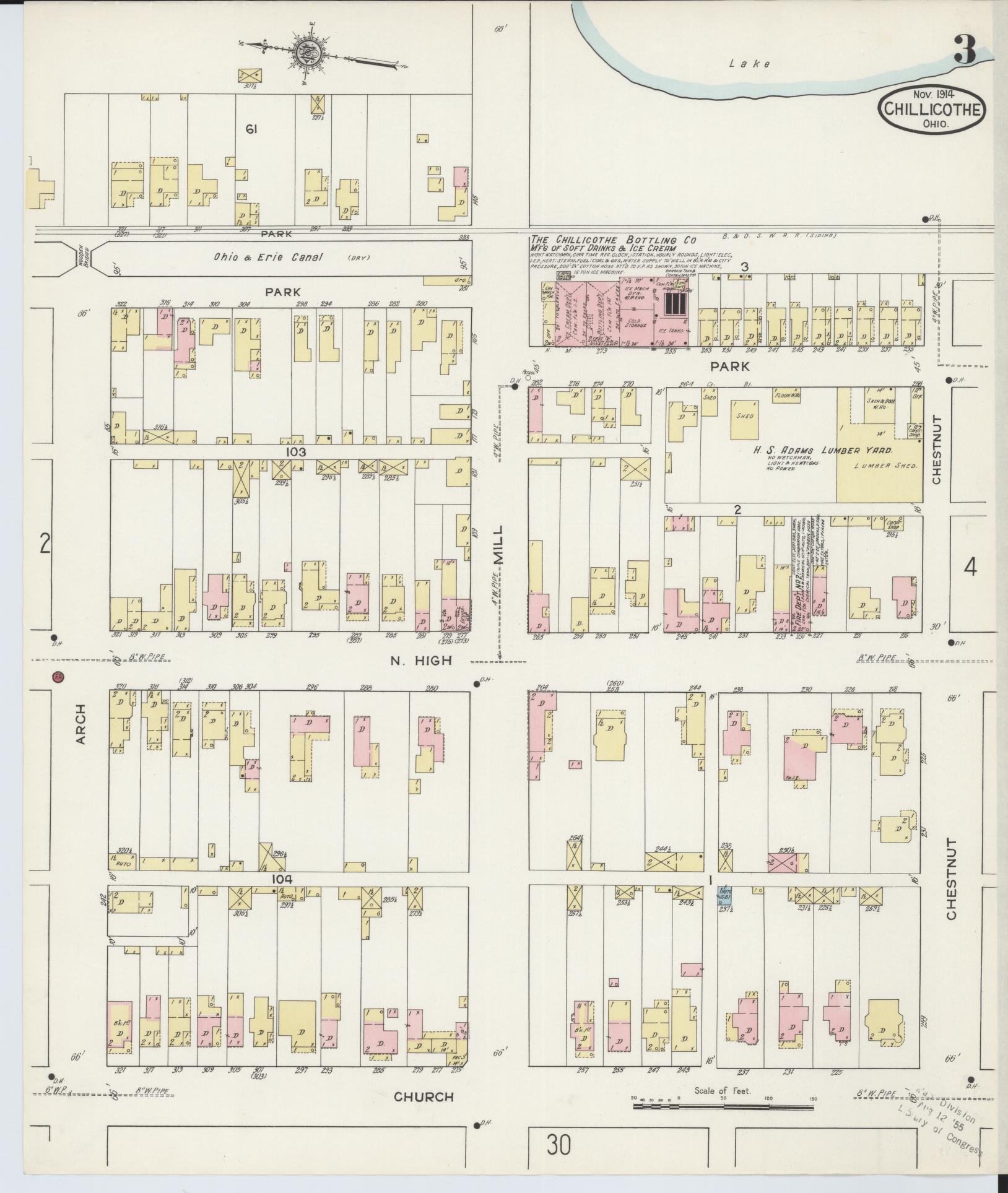 Sanborn Fire Insurance Map from Chillicothe, Ross County, Ohio (1914), Sheet #0003 - Complete Map Set gallery image, historic Sanborn map, vintage wall art, Ohio Ohio