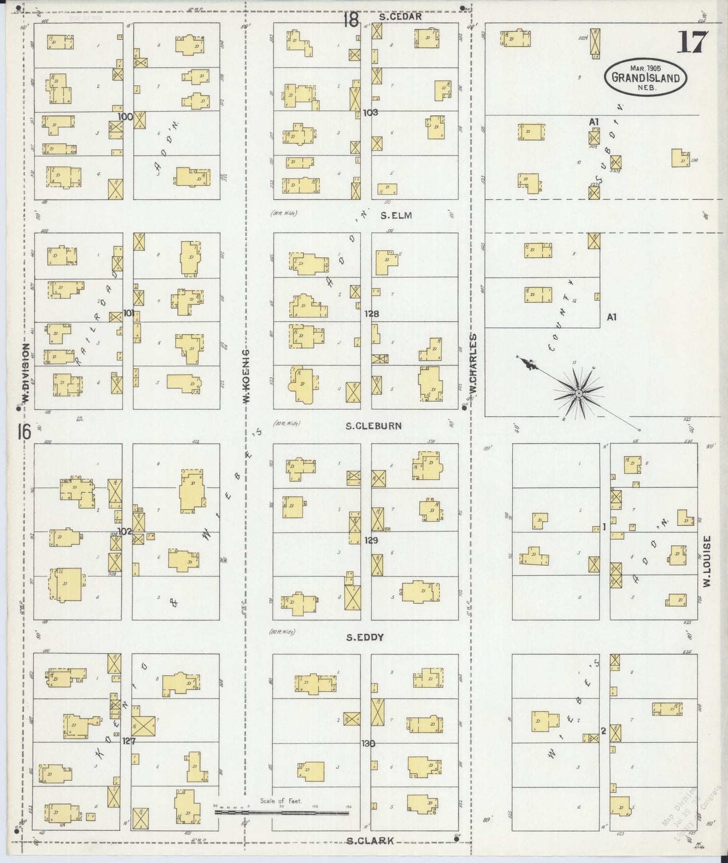 Sanborn Fire Insurance Map from Grand Island, Hall County, Nebraska (1905), Sheet #0017 - Complete Map Set gallery image, historic Sanborn map, vintage wall art, Nebraska Nebraska