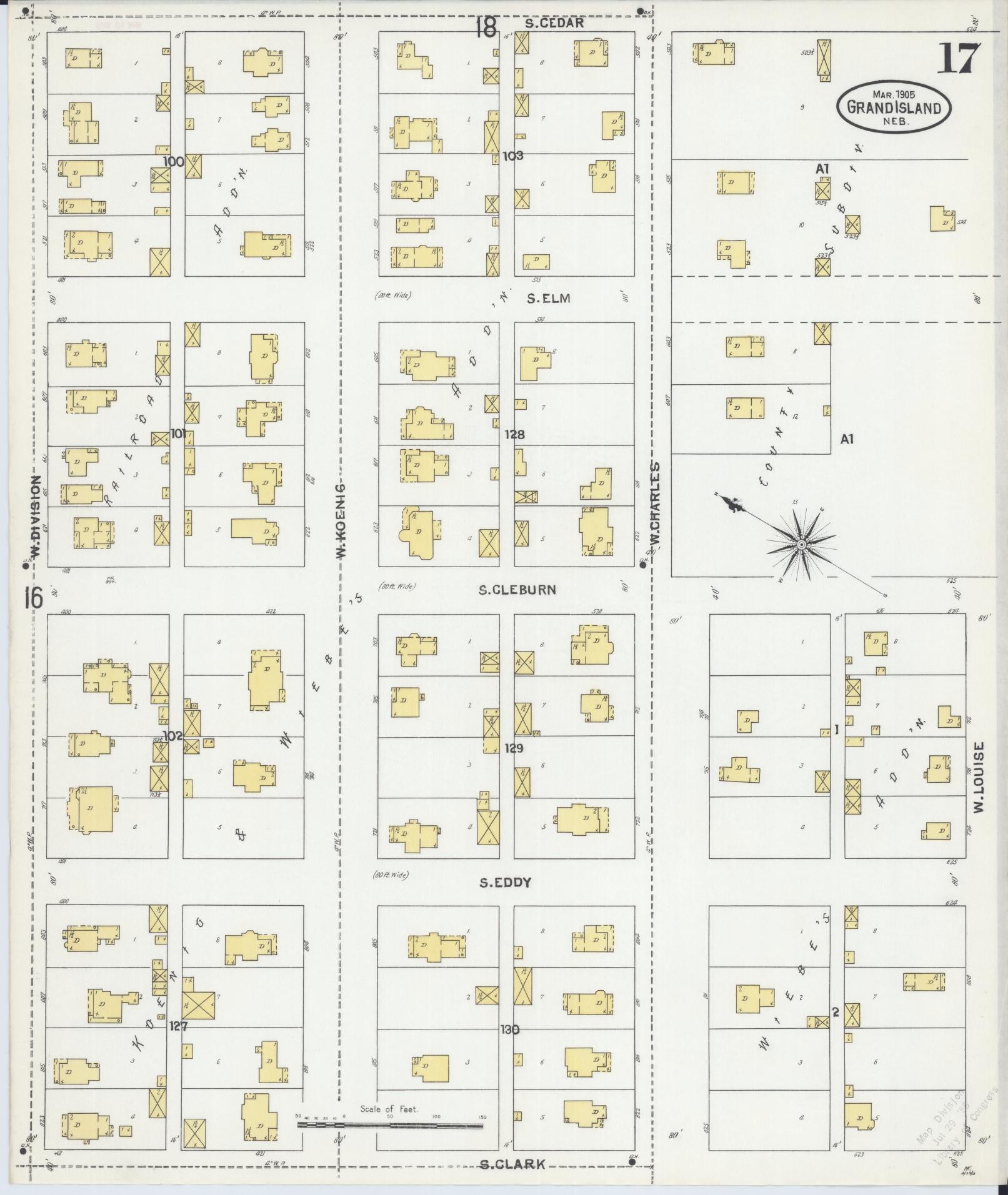 Sanborn Fire Insurance Map from Grand Island, Hall County, Nebraska (1905), Sheet #0017 - Complete Map Set gallery image, historic Sanborn map, vintage wall art, Nebraska Nebraska