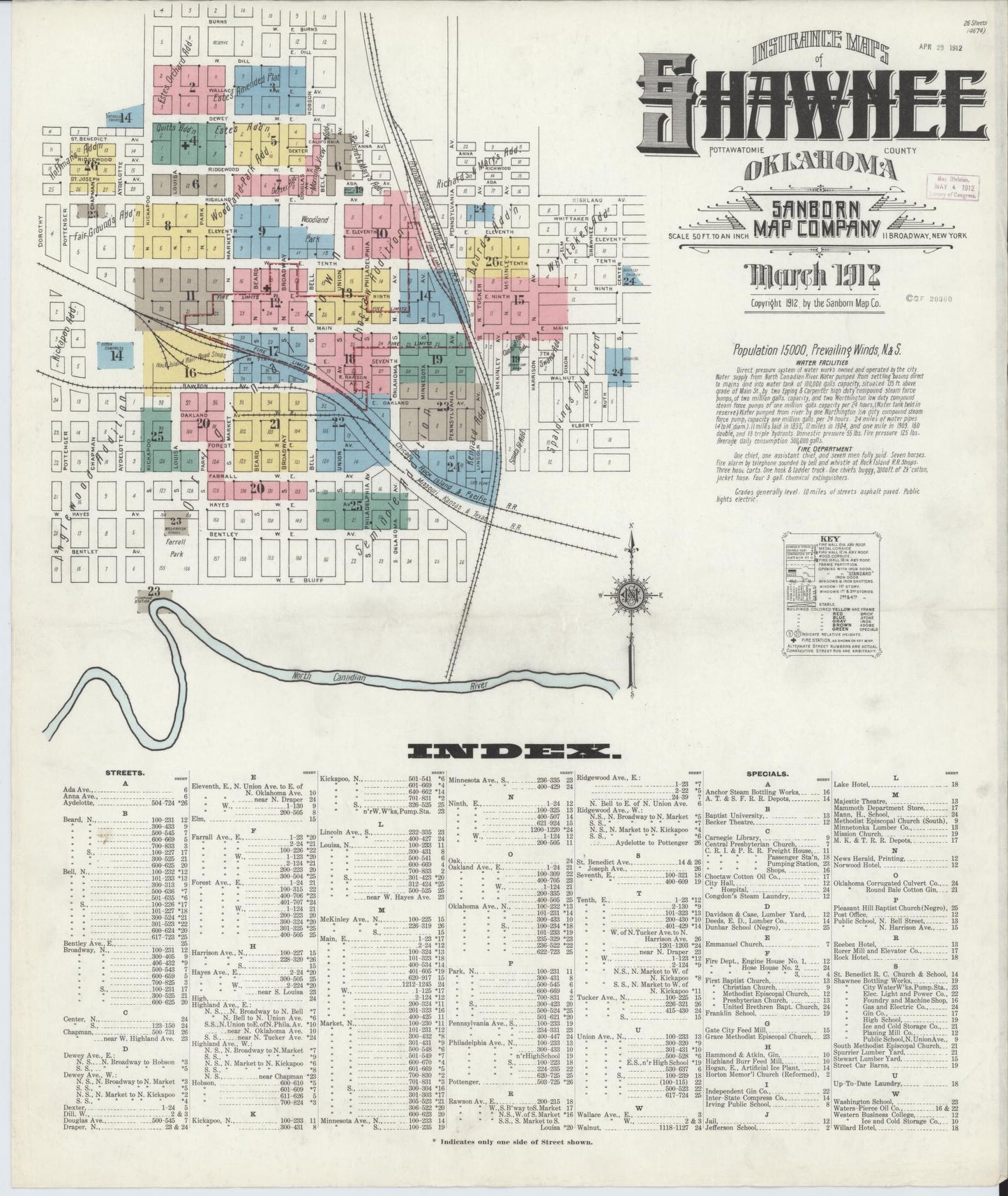 Sanborn Fire Insurance Map from Shawnee, Pottawatomie County, Oklahoma (1912), Sheet #0001 - Complete Map Set gallery image, historic Sanborn map, vintage wall art, Oklahoma Oklahoma