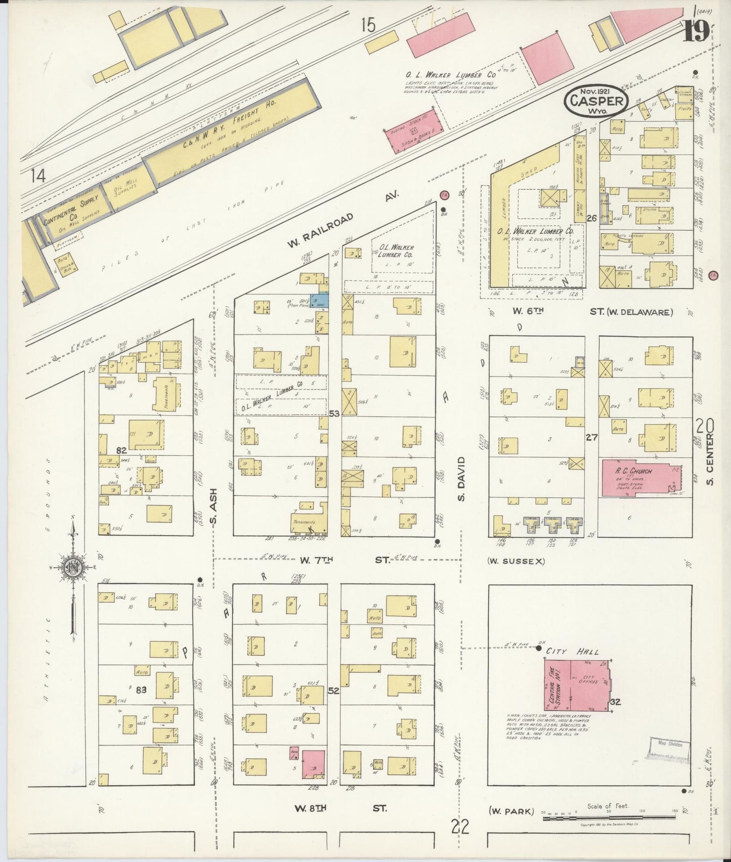 Sanborn Fire Insurance Map from Casper, Natrona County, Wyoming (1921), Sheet #0020 - Complete Map Set gallery image, historic Sanborn map, vintage wall art, Wyoming Wyoming