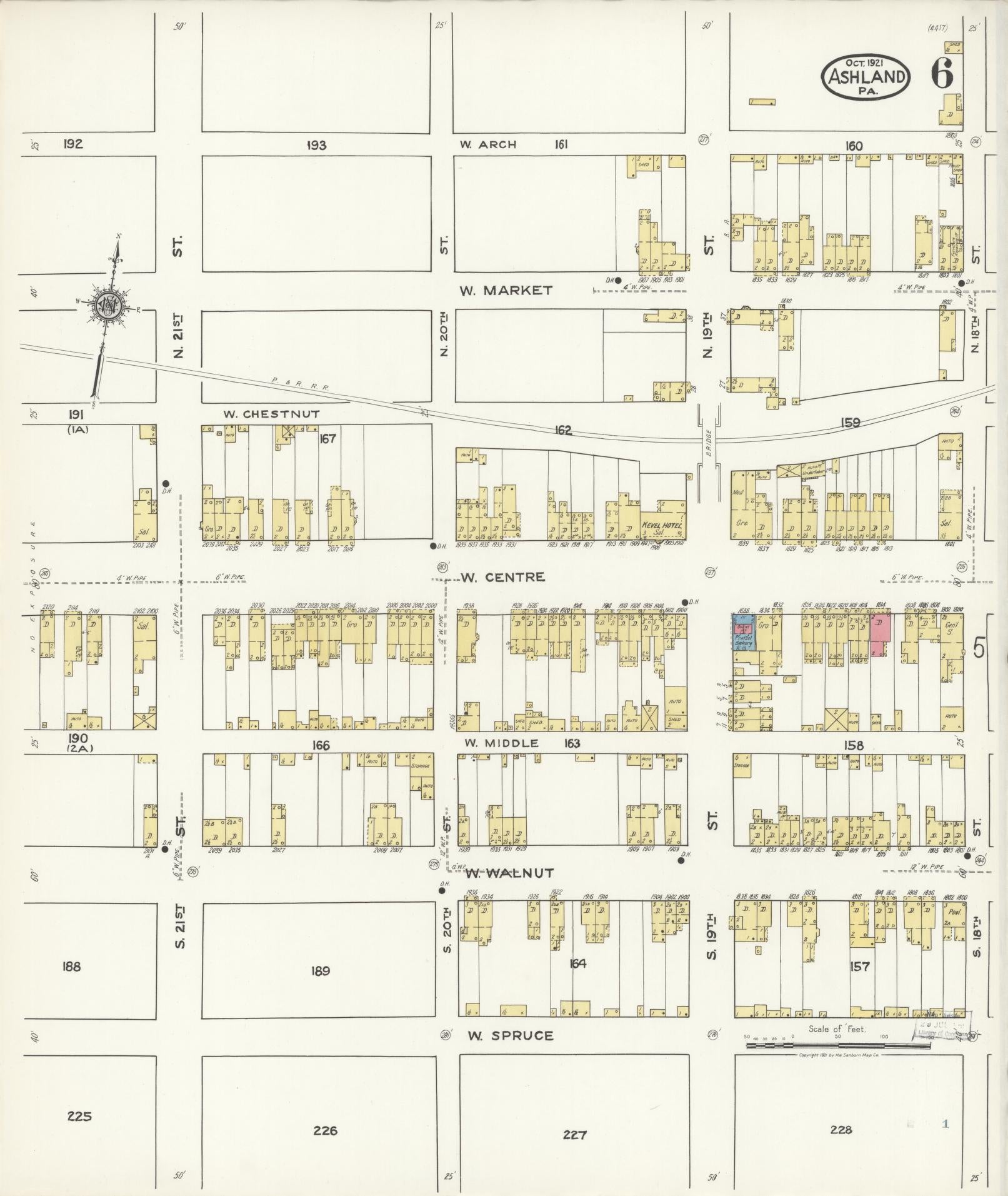 Sanborn Fire Insurance Map from Ashland, Schuylkill County, Pennsylvania (1921), Sheet #0006 - Historic Sanborn Fire Insurance Map Print, vintage old map wall art, antique decor, genealogy gift, Pennsylvania Pennsylvania map