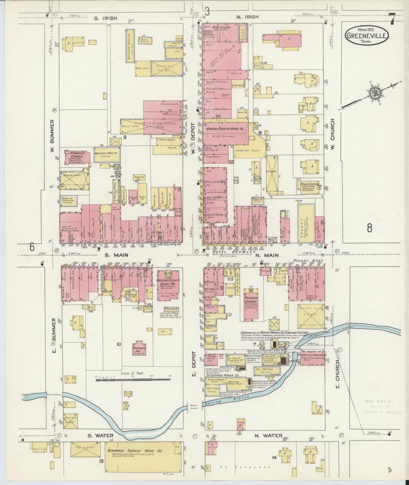 Sanborn Fire Insurance Map from Greeneville, Greene County, Tennessee (1913), Sheet #0007 - Complete Map Set gallery image, historic Sanborn map, vintage wall art, Tennessee Tennessee