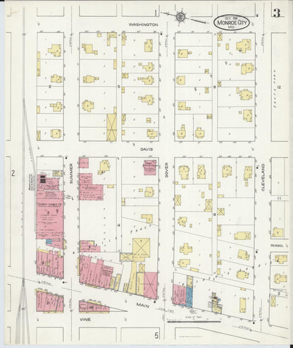 Sanborn Fire Insurance Map from Monroe City, Monroe County, Missouri (1916), Sheet #0003 - Complete Map Set gallery image, historic Sanborn map, vintage wall art, Missouri Missouri