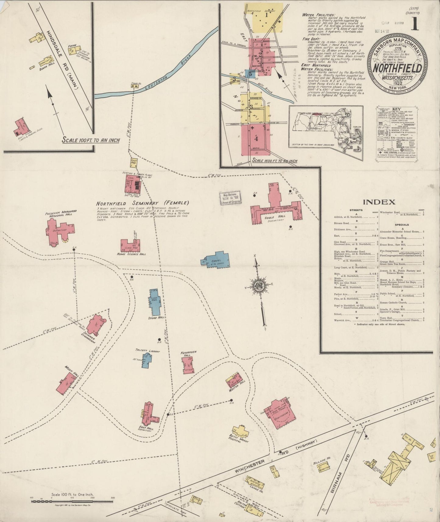 Sanborn Fire Insurance Map from Northfield, Franklin County, Massachusetts (1922), Sheet #0001 - Complete Map Set gallery image, historic Sanborn map, vintage wall art, Massachusetts Massachusetts