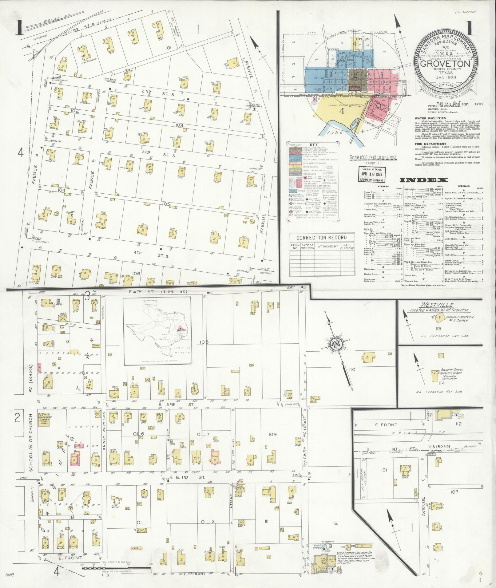 Sanborn Fire Insurance Map from Groveton, Trinity County, Texas (1933), Sheet #0001 - Complete Map Set gallery image, historic Sanborn map, vintage wall art, Texas Texas