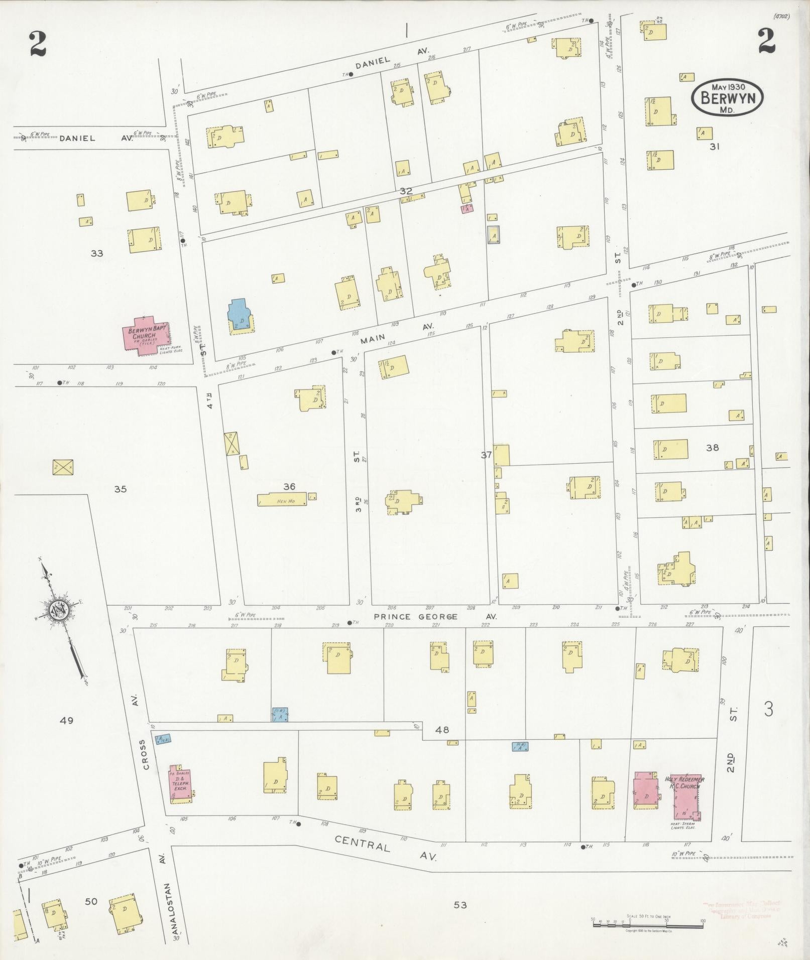Prince Georges, Maryland - 1930 - Sanborn Fire Insurance Map, Sheet #0002 - Historic Sanborn Fire Insurance Map Print, Prince Georges Maryland 1930 0002 vintage old map wall art