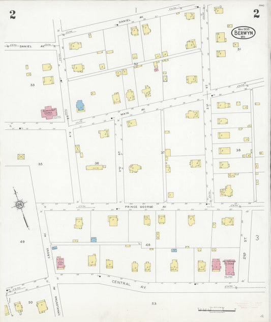 Prince Georges, Maryland - 1930 - Sanborn Fire Insurance Map, Sheet #0002 - Historic Sanborn Fire Insurance Map Print, Prince Georges Maryland 1930 0002 vintage old map wall art