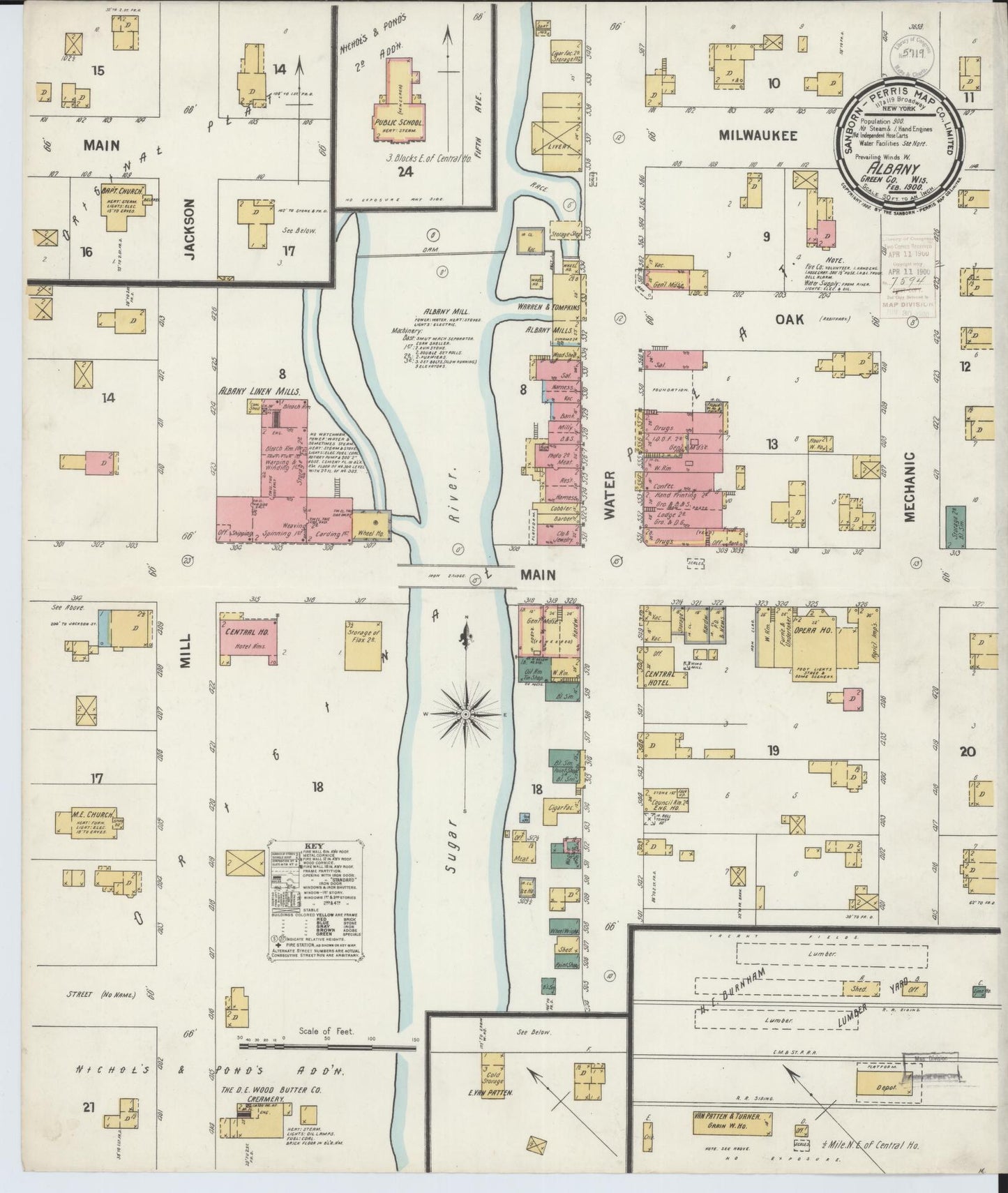 Sanborn Fire Insurance Map from Albany, Green County, Wisconsin (1900), Sheet #0001 - Historic Sanborn Fire Insurance Map Print, vintage old map wall art, antique decor, genealogy gift, Wisconsin Wisconsin map