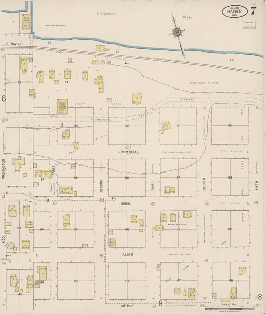 Sanborn Fire Insurance Map from Rainier, Columbia County, Oregon (1921), Sheet #0007 - Historic Sanborn Fire Insurance Map Print, vintage old map wall art, antique decor, genealogy gift, Oregon Oregon map