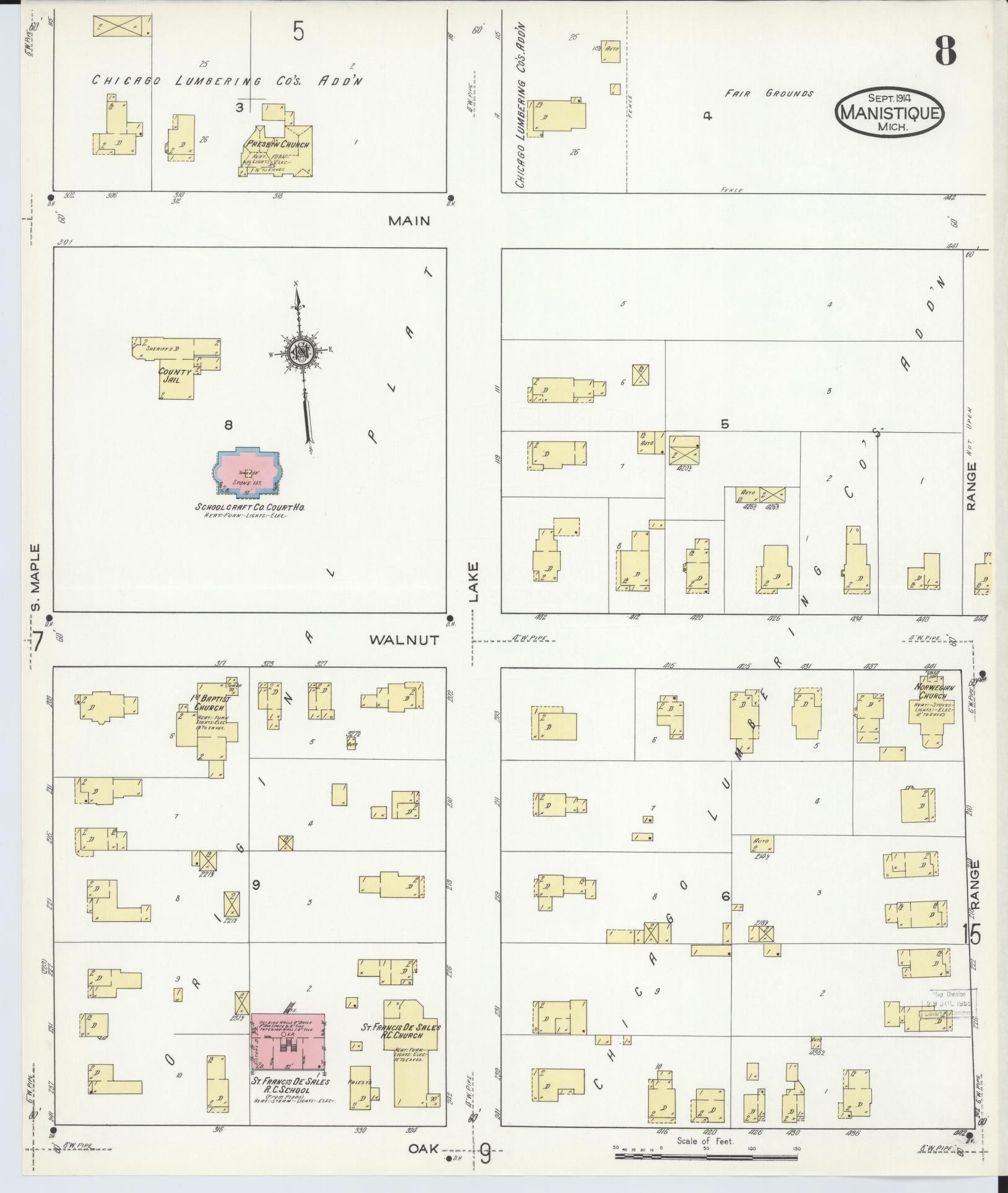 Sanborn Fire Insurance Map from Manistique, Schoolcraft County, Michigan (1914), Sheet #0008 - Complete Map Set gallery image, historic Sanborn map, vintage wall art, Michigan Michigan