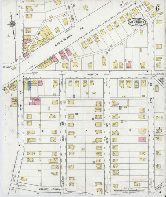 Sanborn Fire Insurance Map from Mount Rainier, Prince Georges County, Maryland (1921), Sheet #0006 - Historic Sanborn Fire Insurance Map Print, vintage old map wall art