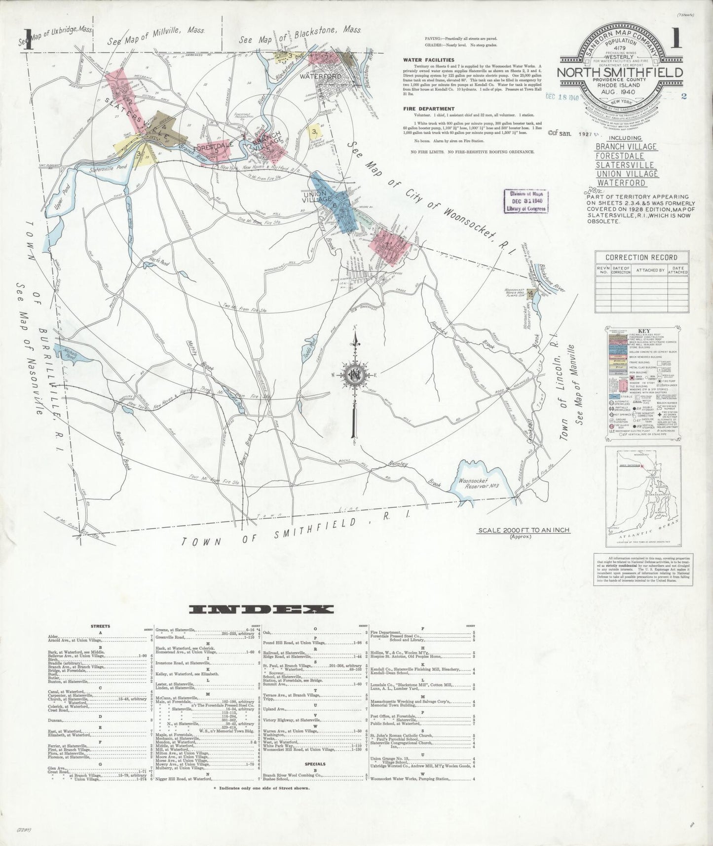 Sanborn Fire Insurance Map from North Smithfield, Providence County, Rhode Island (1940), Sheet #0001 - Complete Map Set gallery image, historic Sanborn map, vintage wall art, Rhode Island Rhode Island