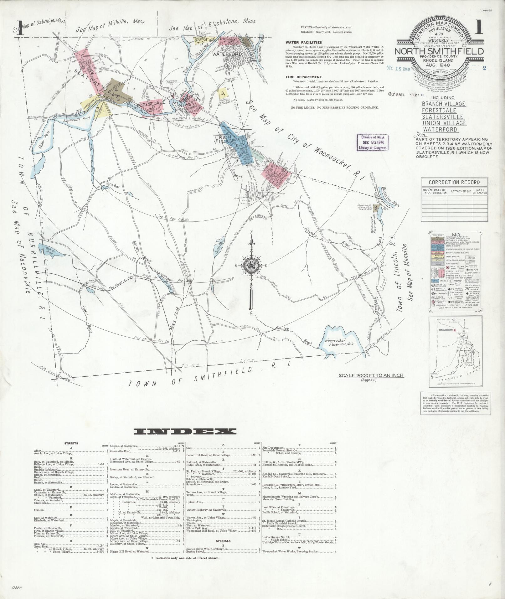 Sanborn Fire Insurance Map from North Smithfield, Providence County, Rhode Island (1940), Sheet #0001 - Complete Map Set gallery image, historic Sanborn map, vintage wall art, Rhode Island Rhode Island