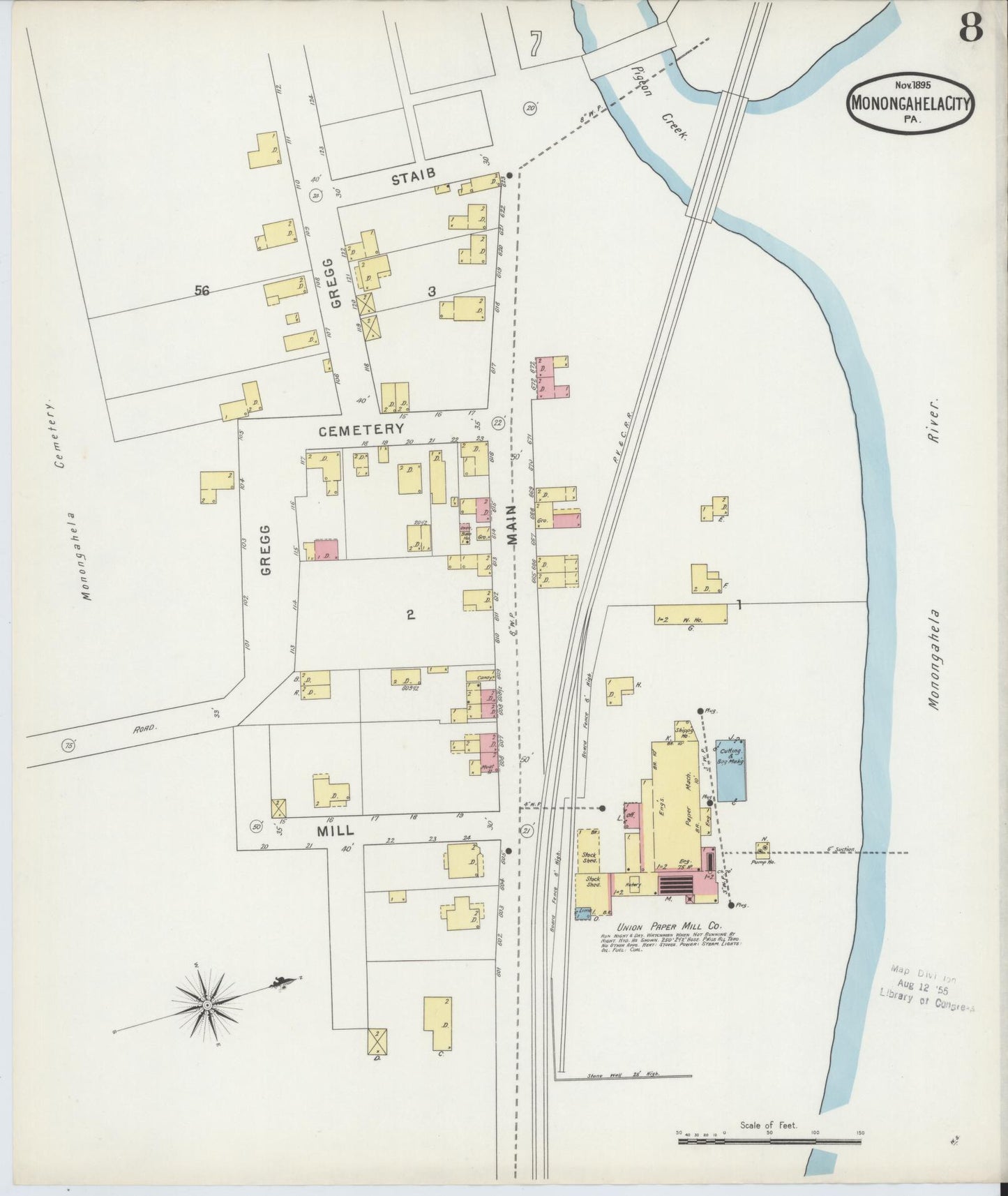 Sanborn Fire Insurance Map from Monongahela City, Washington County, Pennsylvania (1895), Sheet #0008 - Complete Map Set gallery image, historic Sanborn map, vintage wall art, Pennsylvania Pennsylvania
