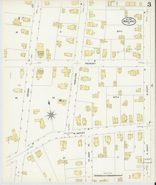 Sanborn Fire Insurance Map from Wayland, Steuben County, New York (1908), Sheet #0003 - Historic Sanborn Fire Insurance Map Print, vintage old map wall art, antique decor, genealogy gift, New York New York map