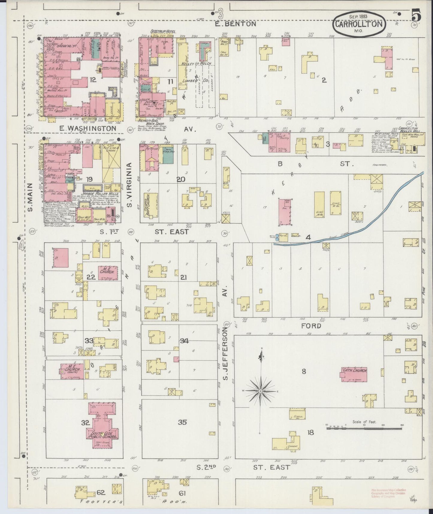 Sanborn Fire Insurance Map from Carrollton, Carroll County, Missouri (1893), Sheet #0005 - Historic Sanborn Fire Insurance Map Print, vintage old map wall art, antique decor, genealogy gift, Missouri Missouri map