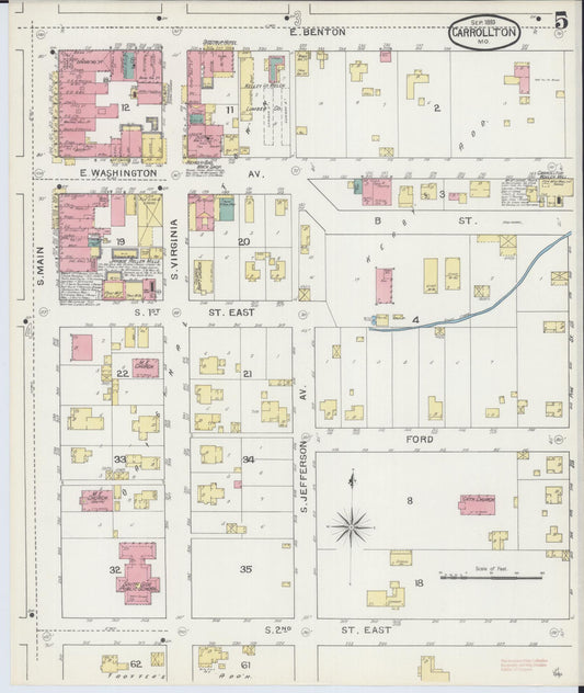 Sanborn Fire Insurance Map from Carrollton, Carroll County, Missouri (1893), Sheet #0005 - Historic Sanborn Fire Insurance Map Print, vintage old map wall art, antique decor, genealogy gift, Missouri Missouri map