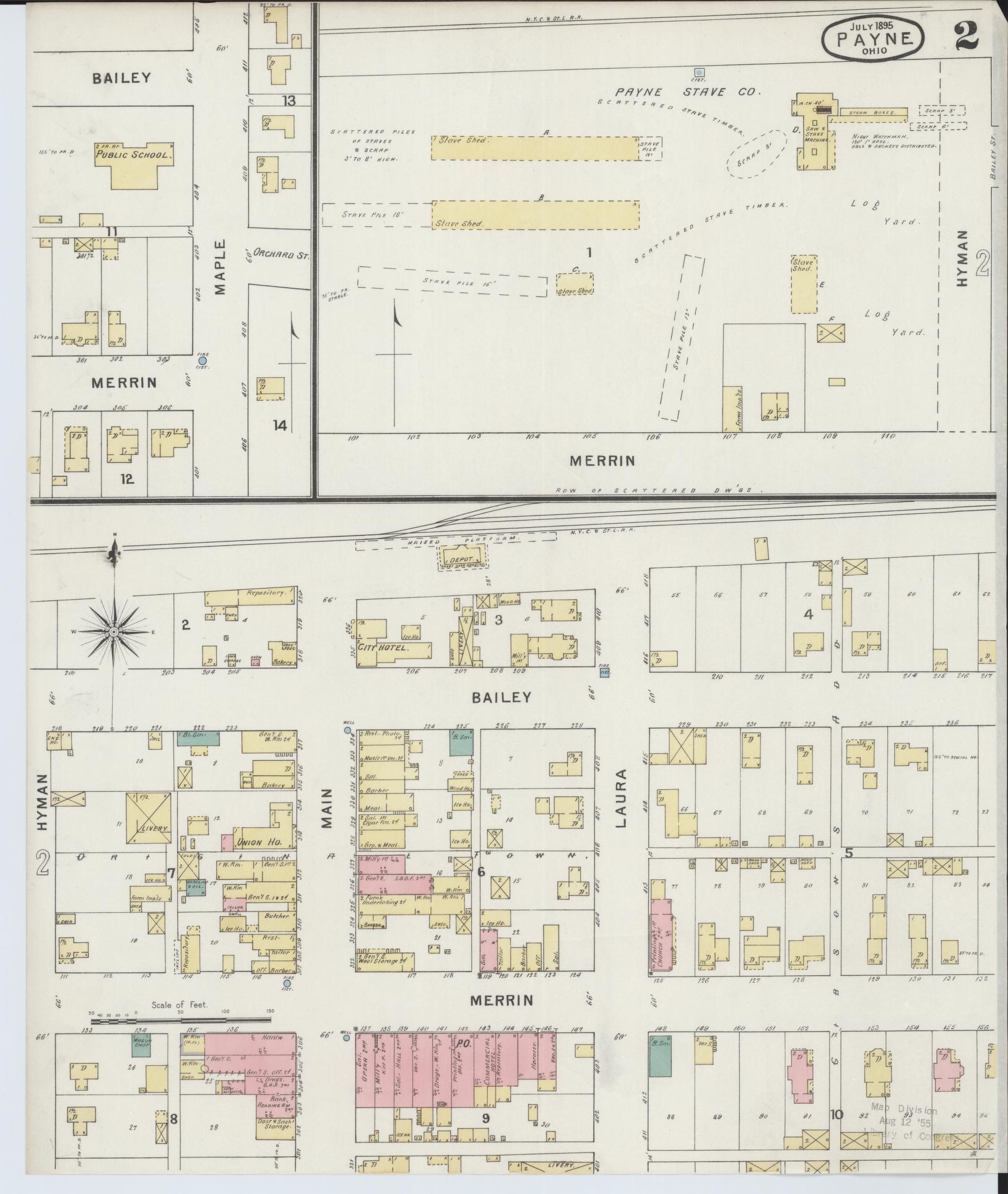 Sanborn Fire Insurance Map from Payne, Paulding County, Ohio (1895), Sheet #0002 - Complete Map Set gallery image, historic Sanborn map, vintage wall art, Ohio Ohio