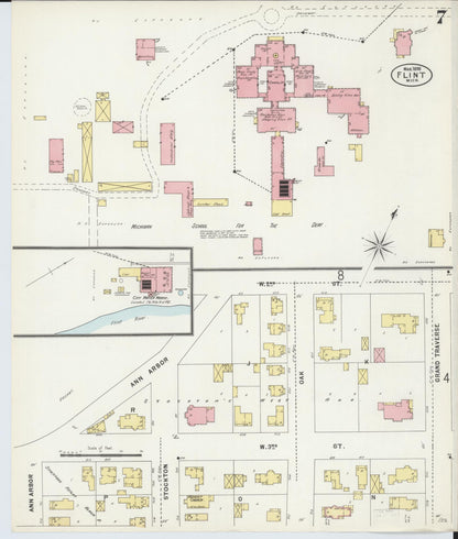 Sanborn Fire Insurance Map from Flint, Genesee County, Michigan (1898), Sheet #0007 - Complete Map Set gallery image, historic Sanborn map, vintage wall art, Michigan Michigan