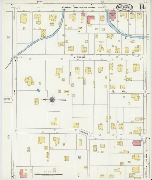 Sanborn Fire Insurance Map from Shelbyville, Bedford County, Tennessee (1921), Sheet #0011 - Historic Sanborn Fire Insurance Map Print, vintage old map wall art, antique decor, genealogy gift, Tennessee Tennessee map