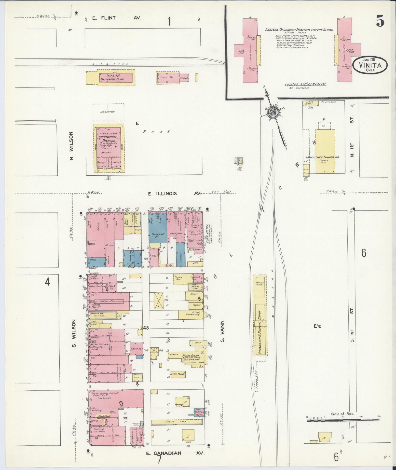 Sanborn Fire Insurance Map from Vinita, Craig County, Oklahoma (1911), Sheet #0005 - Historic Sanborn Fire Insurance Map Print, vintage old map wall art, antique decor, genealogy gift, Oklahoma Oklahoma map