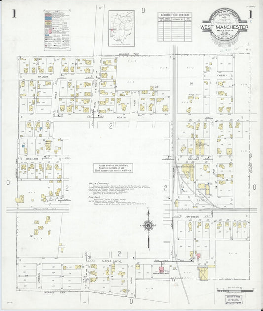 Sanborn Fire Insurance Map from West Manchester, Preble County, Ohio (1947), Sheet #0001 - Historic Sanborn Fire Insurance Map Print, vintage old map wall art, antique decor, genealogy gift, Ohio Ohio map