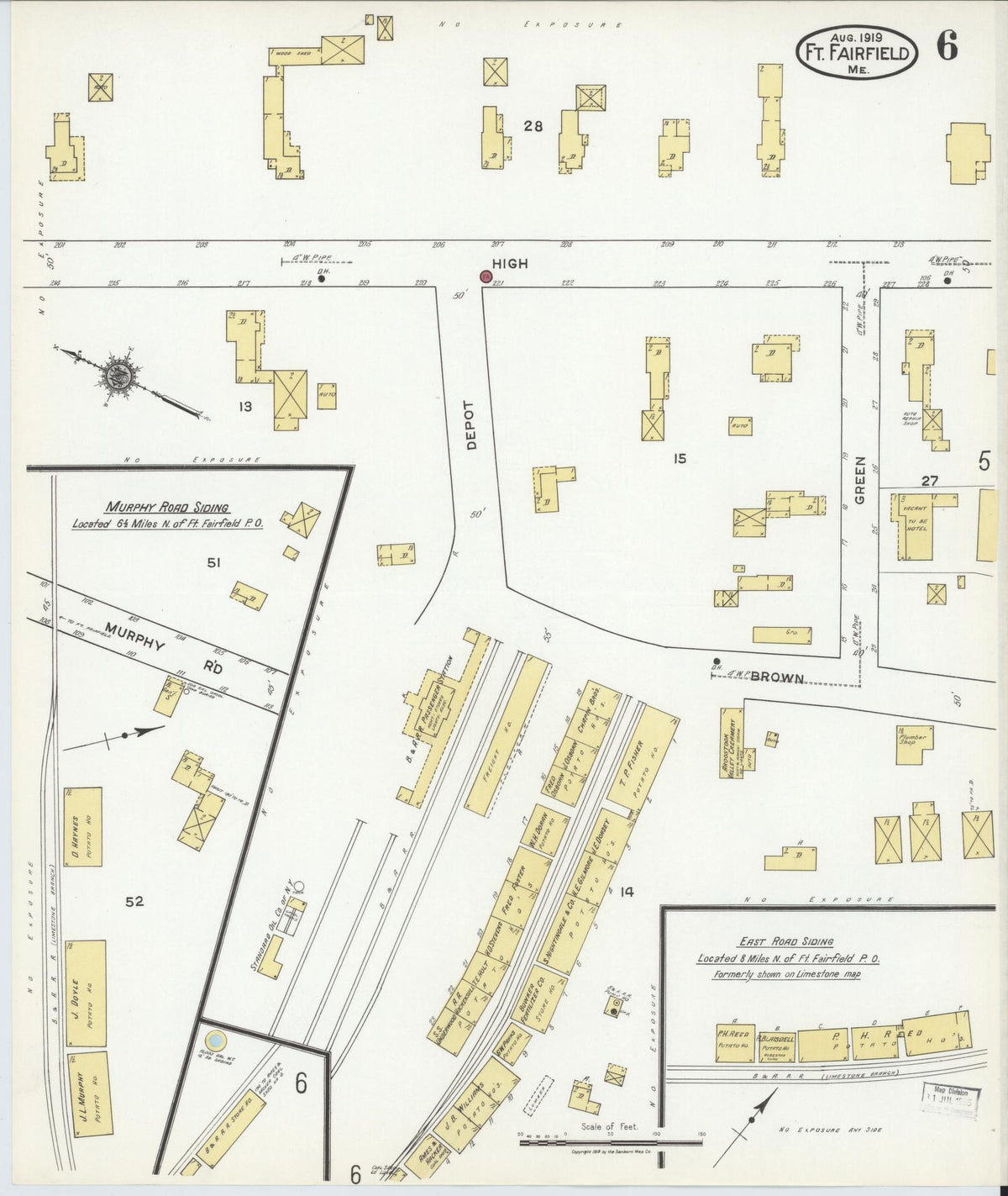 Sanborn Fire Insurance Map from Fort Fairfield, Aroostook County, Maine (1919), Sheet #0006 - Complete Map Set gallery image, historic Sanborn map, vintage wall art, Maine Maine