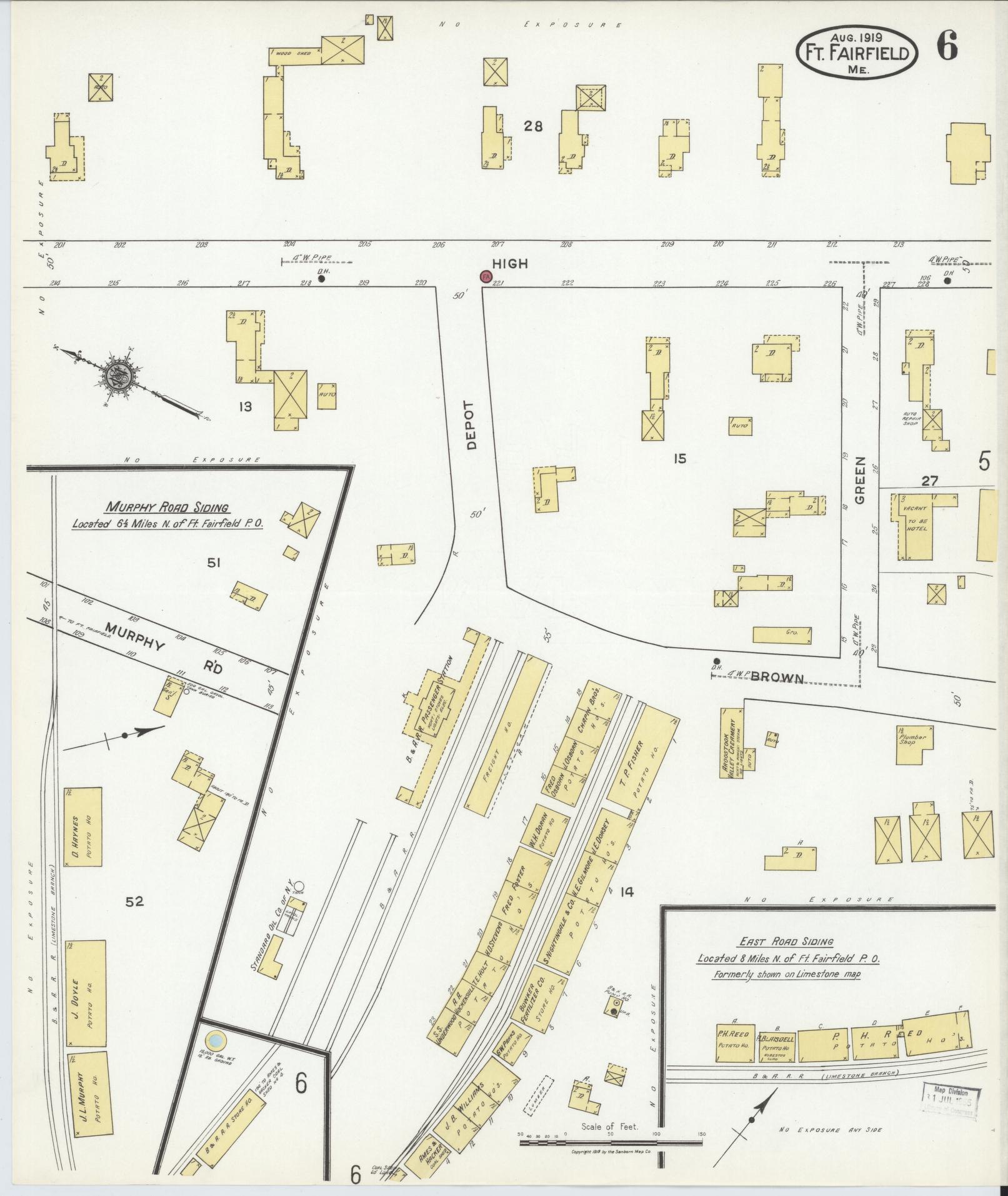 Sanborn Fire Insurance Map from Fort Fairfield, Aroostook County, Maine (1919), Sheet #0006 - Complete Map Set gallery image, historic Sanborn map, vintage wall art, Maine Maine