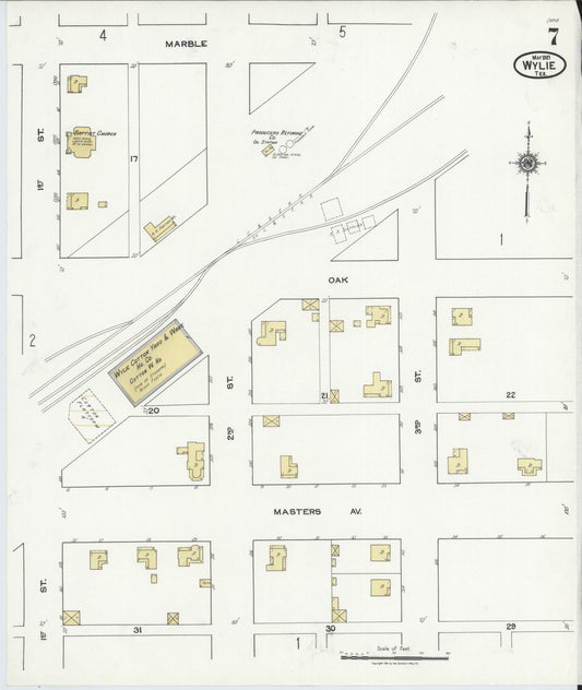 Sanborn Fire Insurance Map from Wylie, Collin County, Texas (1921), Sheet #0007 - Historic Sanborn Fire Insurance Map Print, vintage old map wall art, antique decor, genealogy gift, Texas Texas map