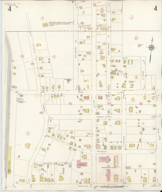 Sanborn Fire Insurance Map from Blackville, Barnwell County, South Carolina (1943), Sheet #0004 - Historic Sanborn Fire Insurance Map Print, vintage old map wall art, antique decor, genealogy gift, South Carolina South Carolina map