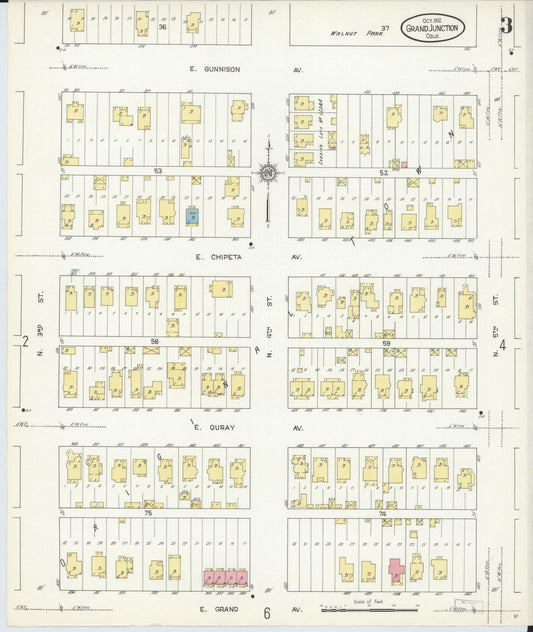 Sanborn Fire Insurance Map from Grand Junction, Mesa County, Colorado (1912), Sheet #0003 - Historic Sanborn Fire Insurance Map Print, vintage old map wall art, antique decor, genealogy gift, Colorado Colorado map